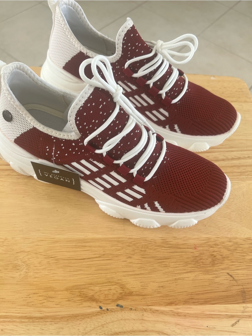 bernie mev. Maroon and White Knit Slip-On